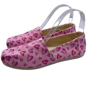 TOMS Slip On Shoe Alpargata Women's Pink Canvas Hearts Barbiecore Size 6.5